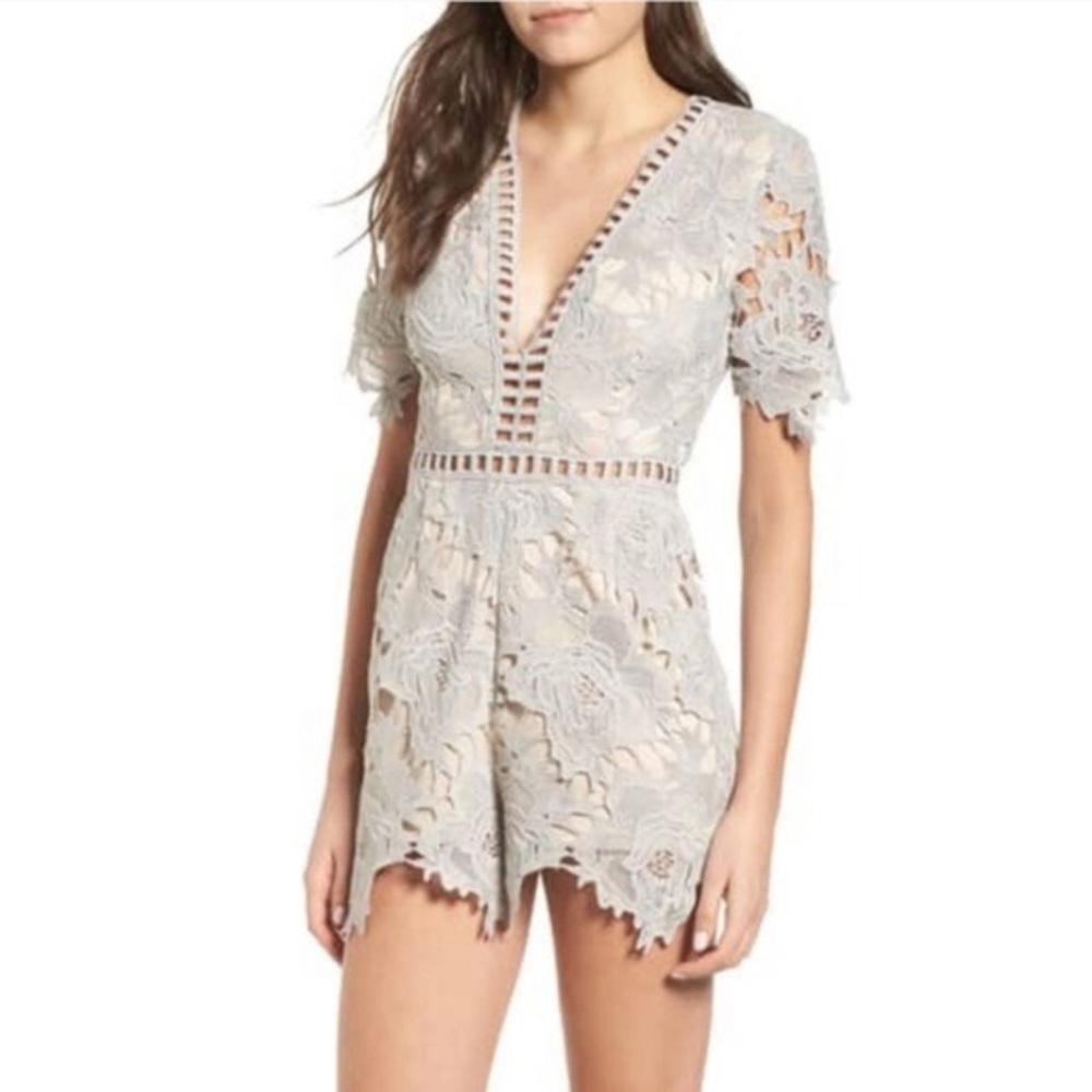 Astr Lace Romper in Gray